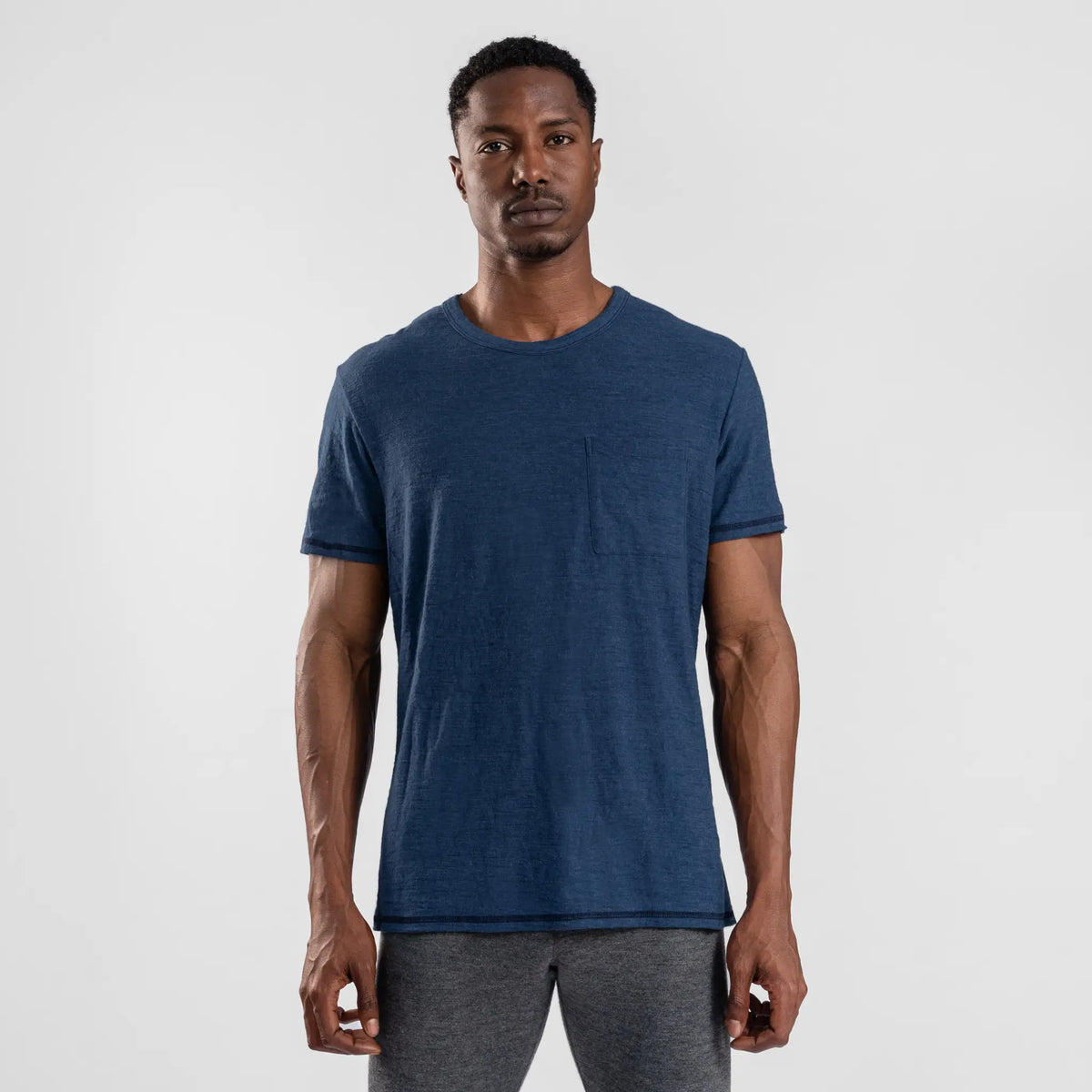 mens antibacterial crew pocket color natural blue