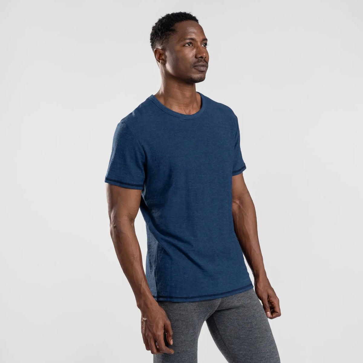 Men's Alpaca Wool T-Shirt: 160 Ultralight Crew Neck color natural blue