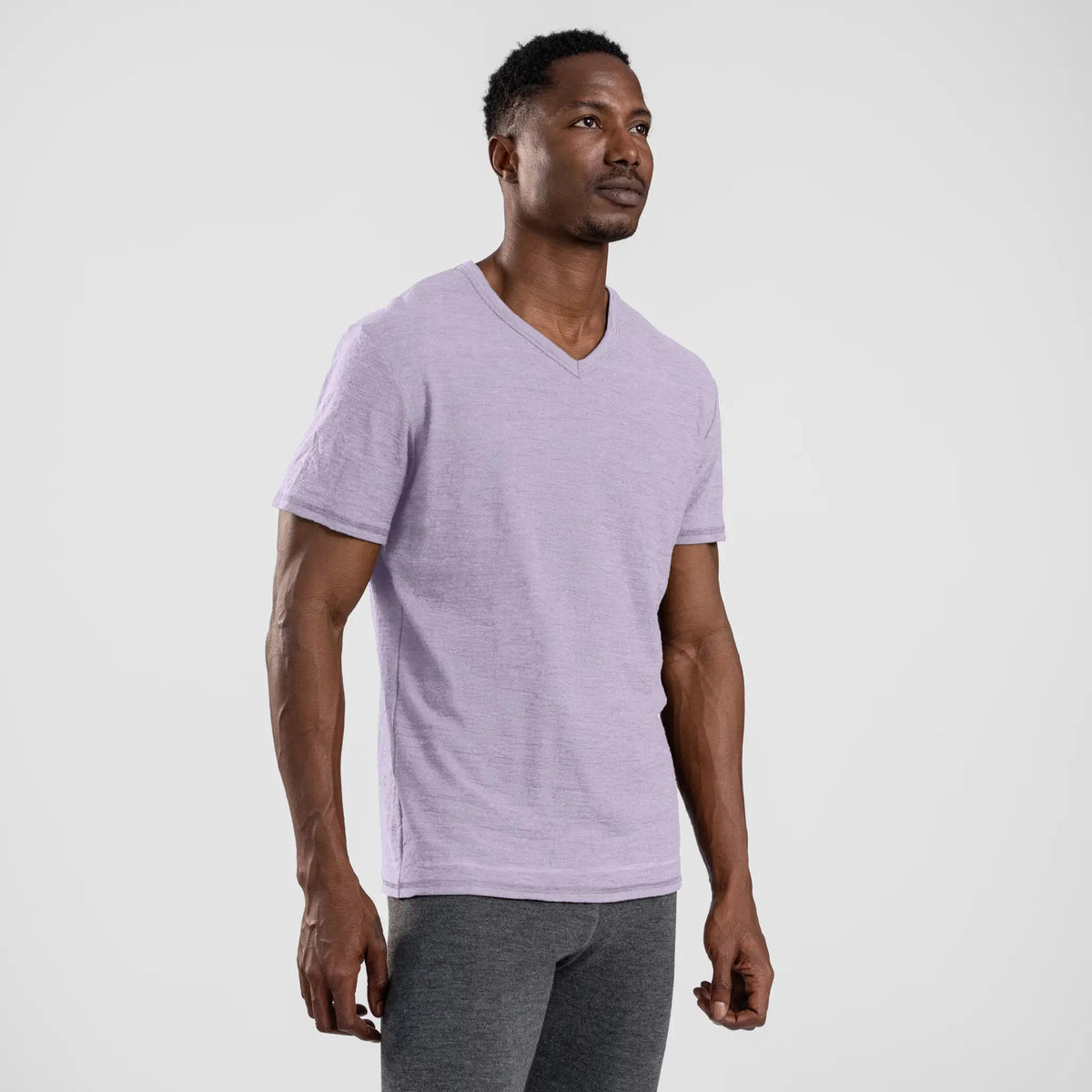 Men's Alpaca Wool T-Shirt: 160 Ultralight V-Neck color lilac