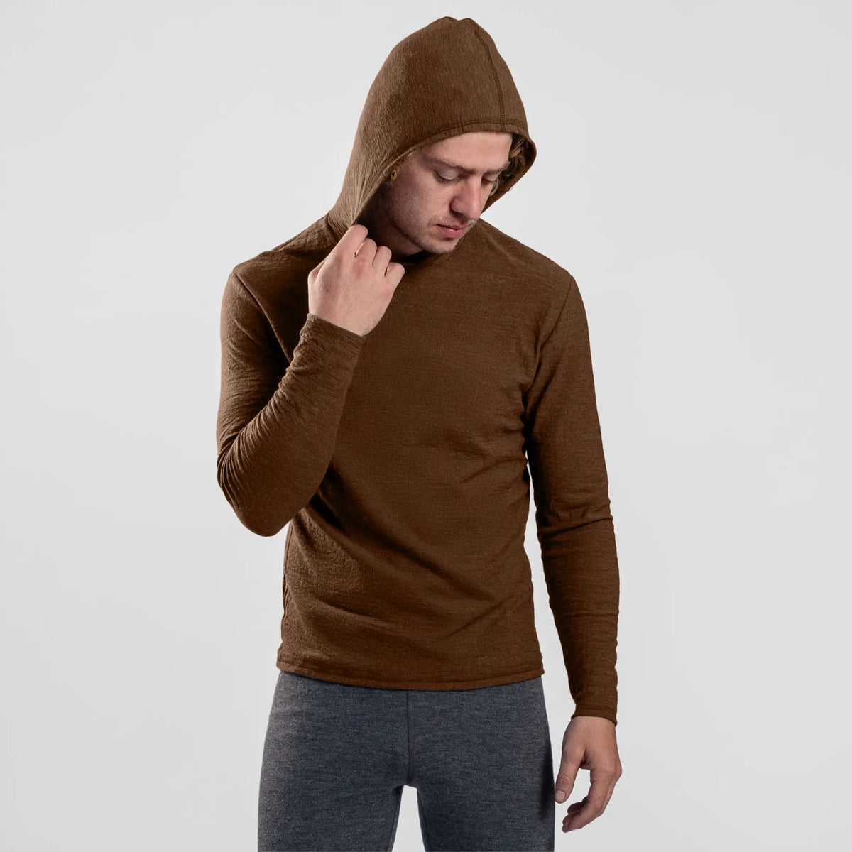 Men's Alpaca Wool Sun Hoodie: 160 Ultralight color brown