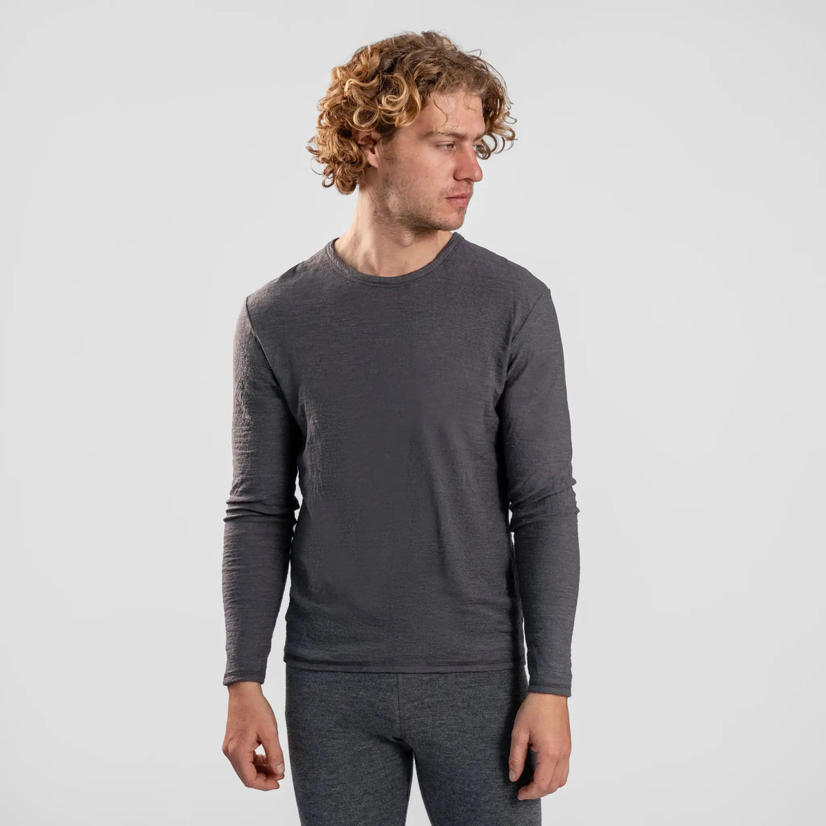 Men's Alpaca Wool Long Sleeve T-Shirt: 160 Ultralight color gray
