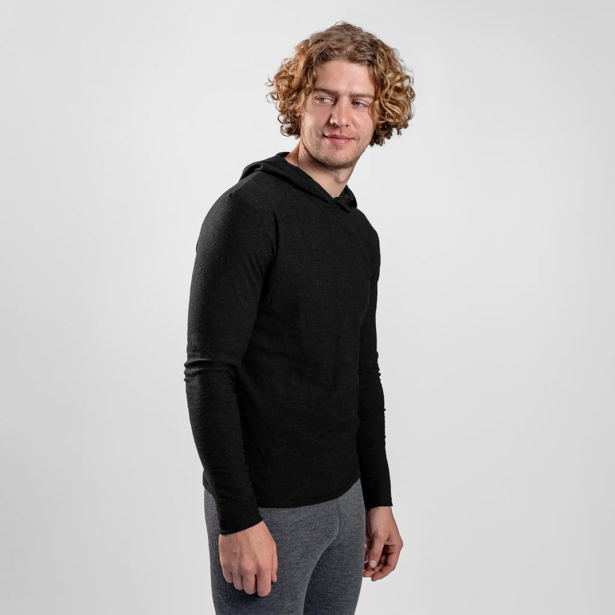 Men's Alpaca Wool Sun Hoodie: 160 Ultralight color black
