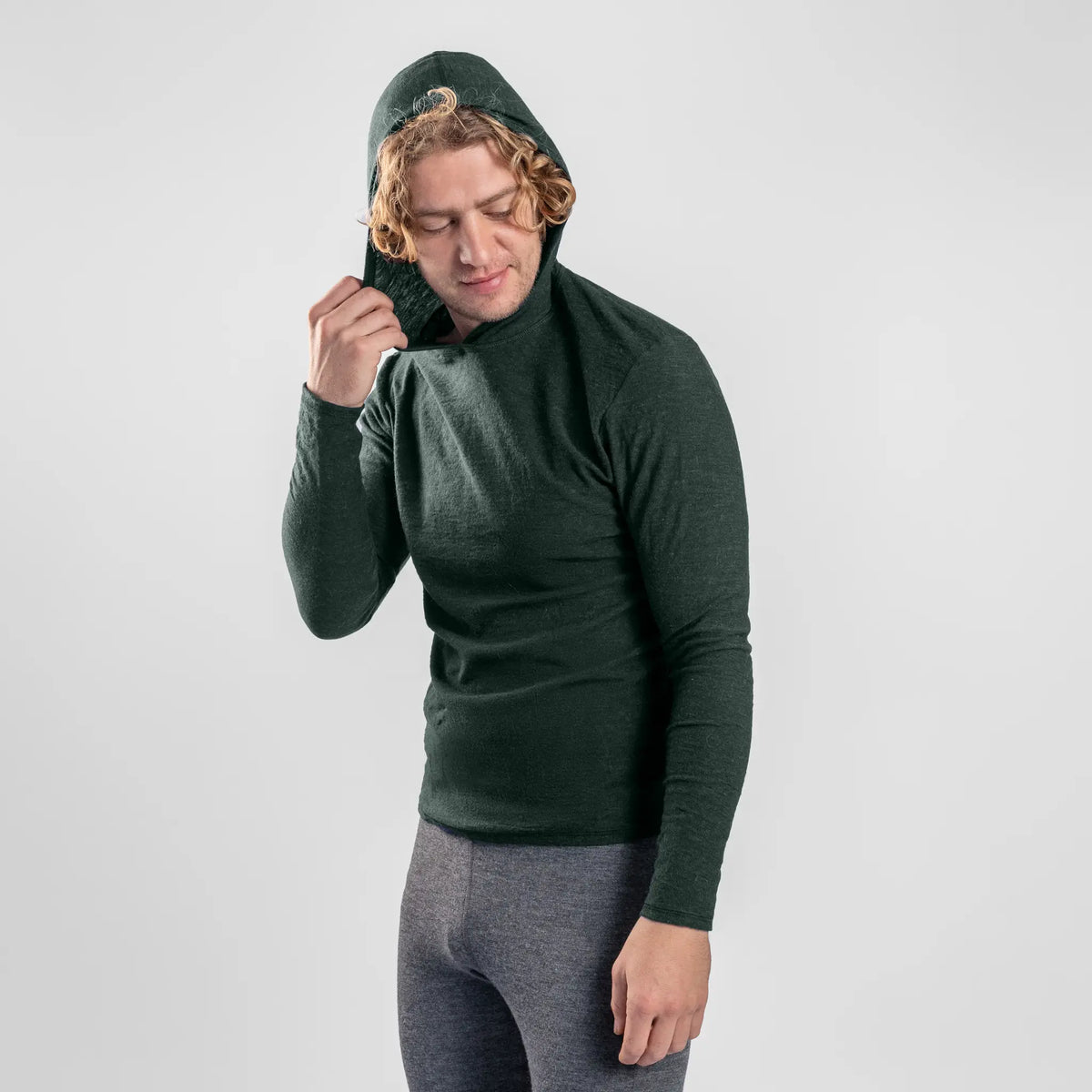Men's Alpaca Wool Sun Hoodie: 160 Ultralight color dark teal