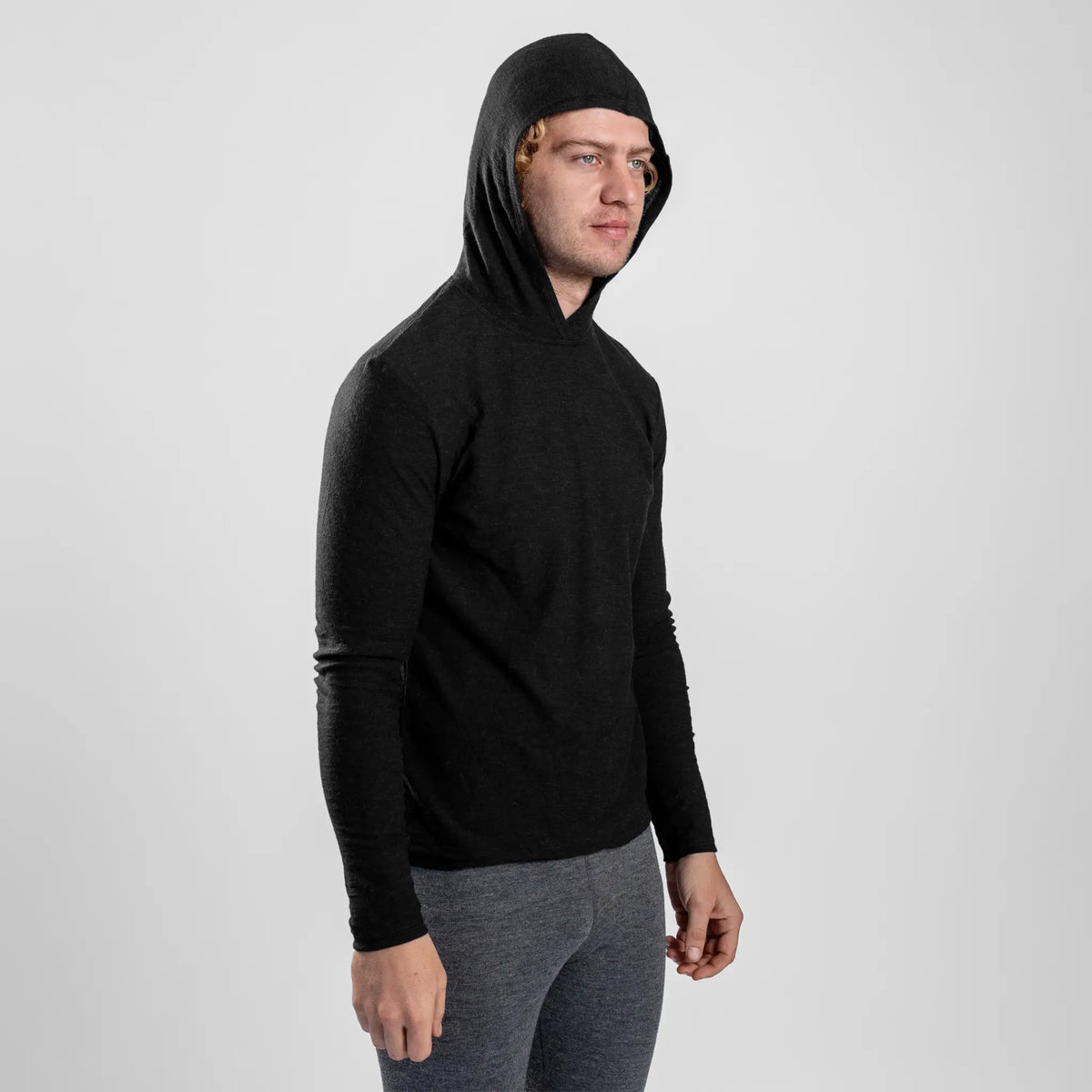 Men's Alpaca Wool Sun Hoodie: 160 Ultralight color black