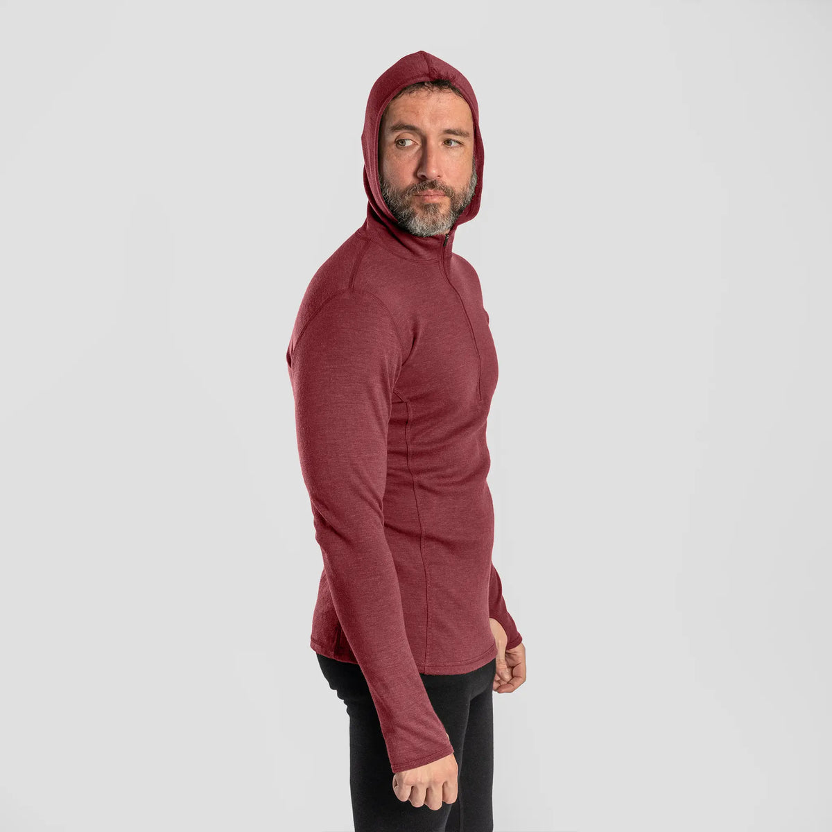 mens best lightweight baselayer half zip hoodie color natural red