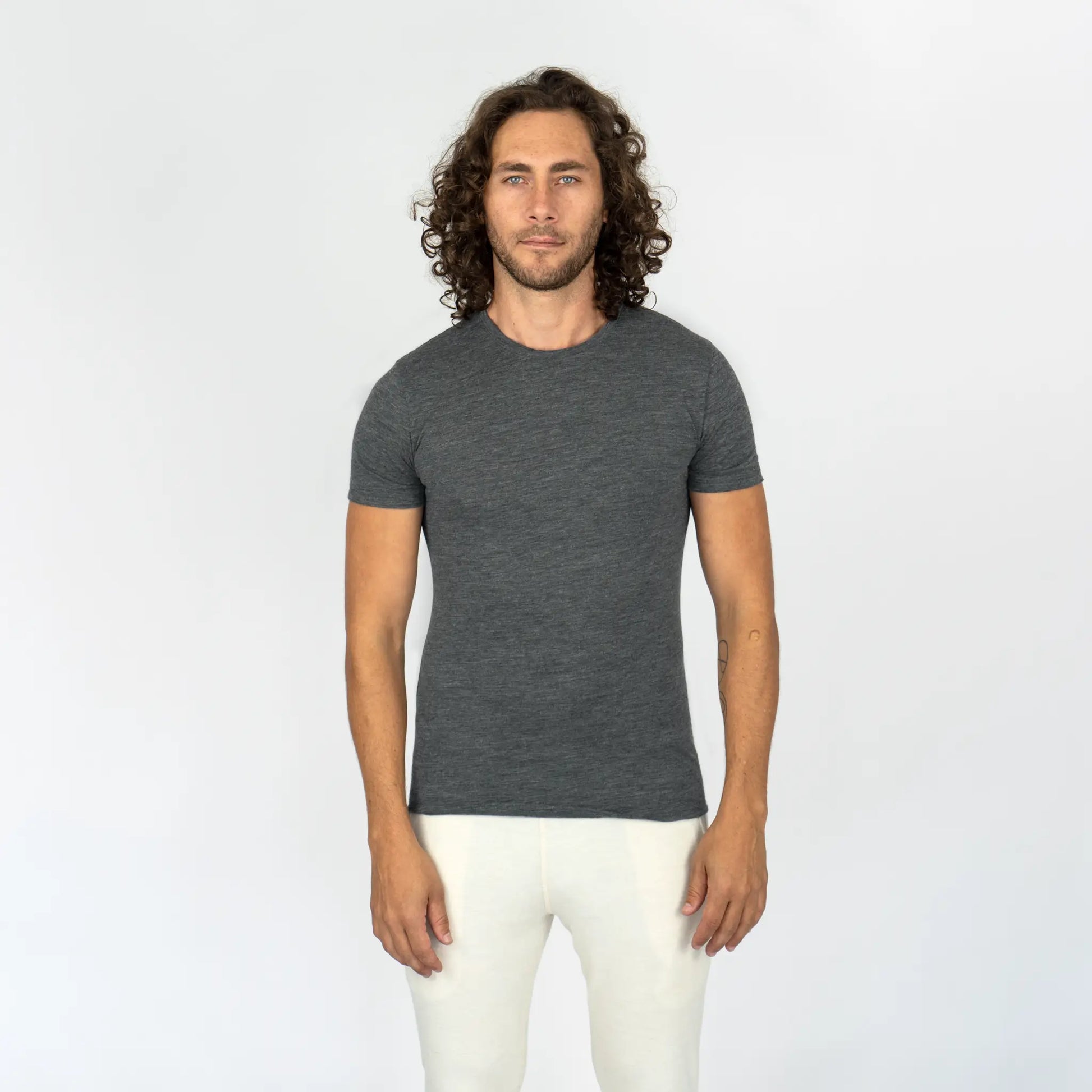 Men's Alpaca Wool T-Shirt: 160 Ultralight Crew Neck color Gray