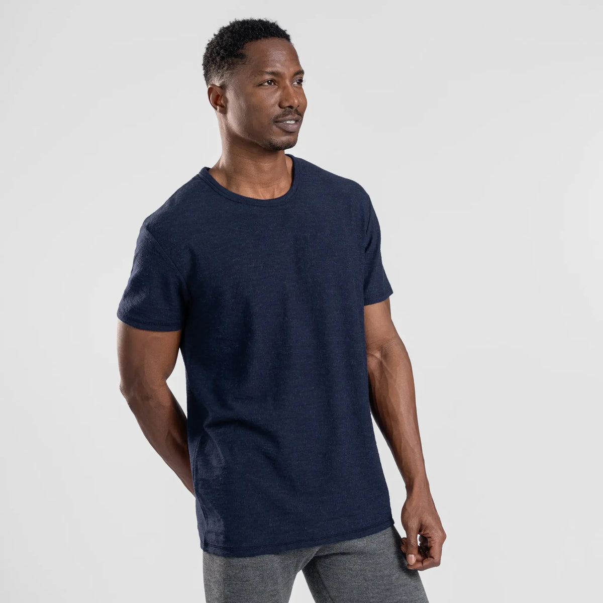 Men's Alpaca Wool T-Shirt: 160 Ultralight Crew Neck color navy blue