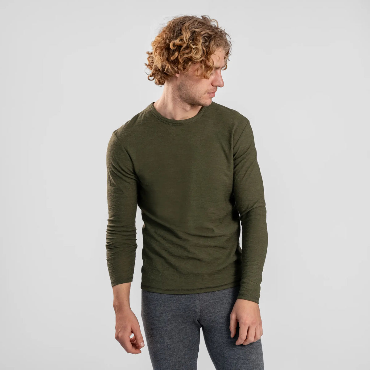 Men's Alpaca Wool Long Sleeve T-Shirt: 160 Ultralight color green