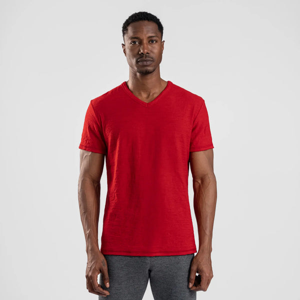 Men's Alpaca Wool V-Neck T-Shirt: 160 Ultralight Arms of Andes