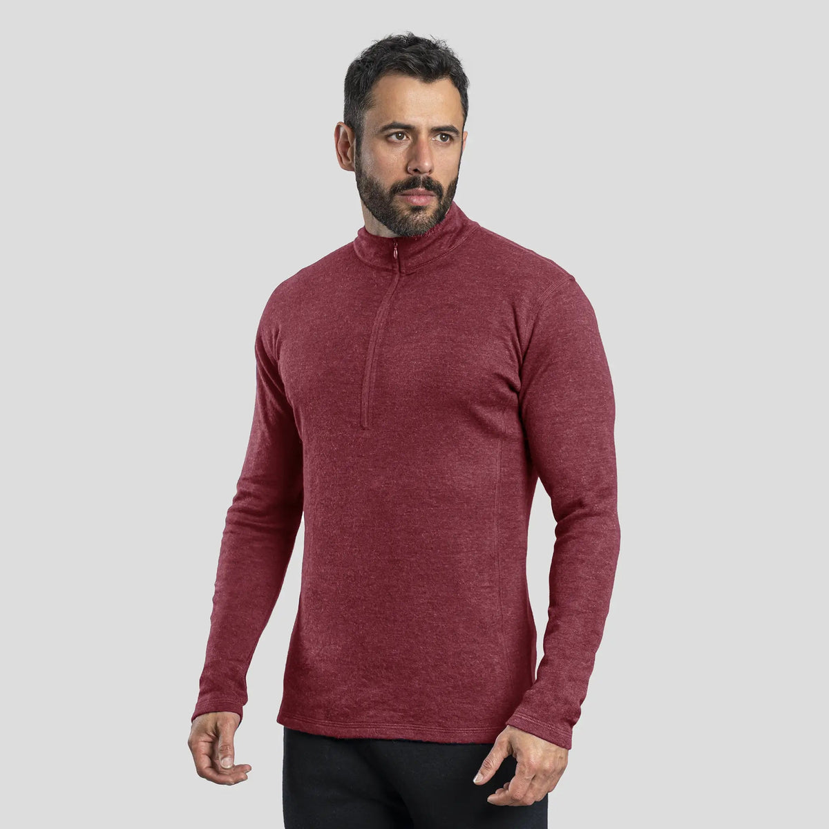 Men's Alpaca Wool Base Layer: 300 Lightweight Half-Zip color maroon