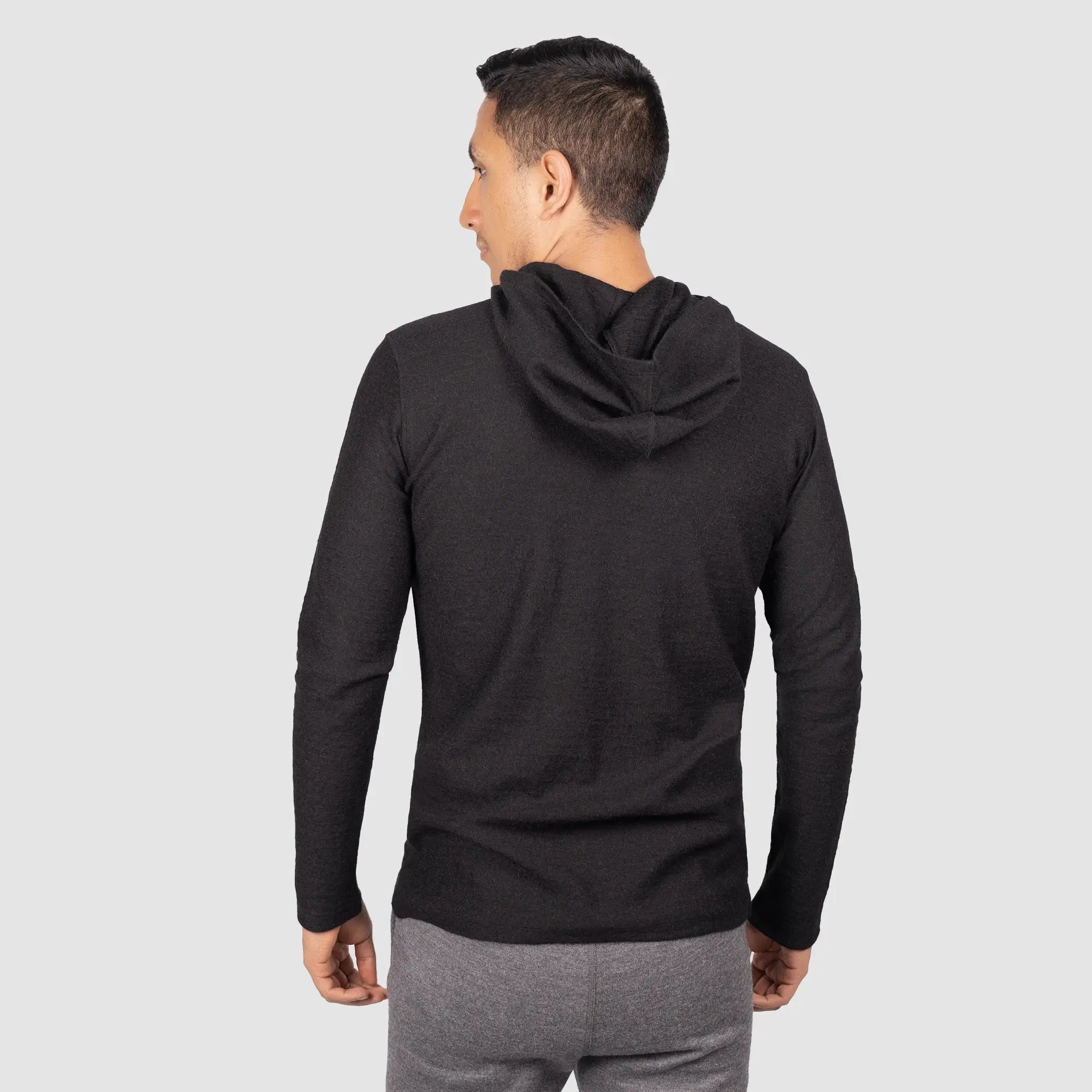 mens comfortable alpaca wool longsleeve hoodie color black
