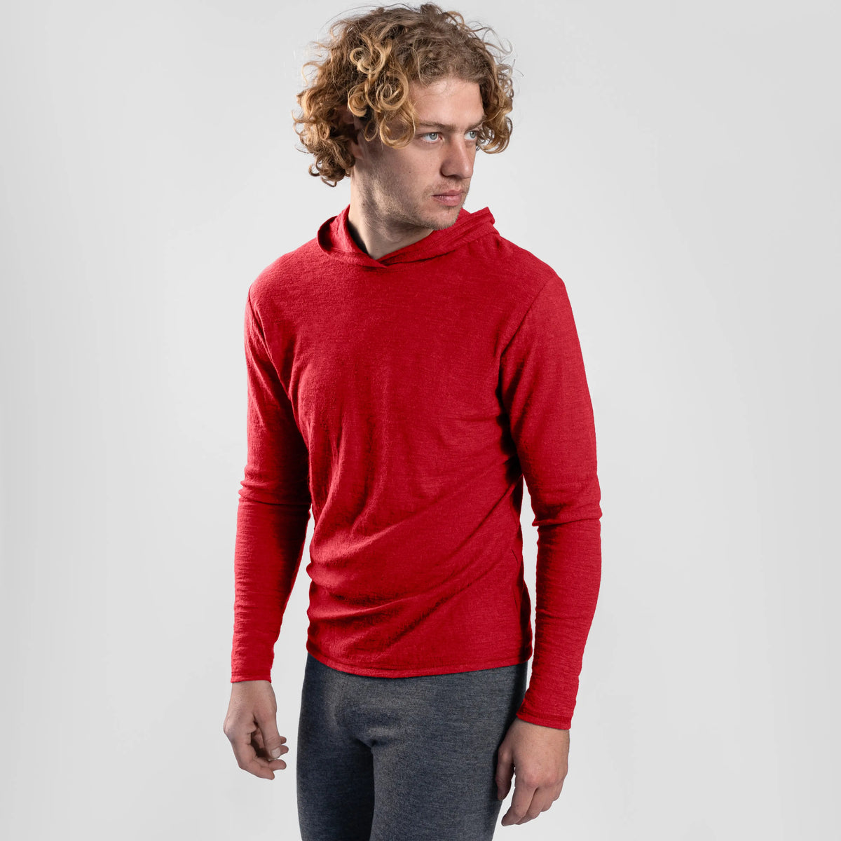 Men's Alpaca Wool Sun Hoodie: 160 Ultralight color red