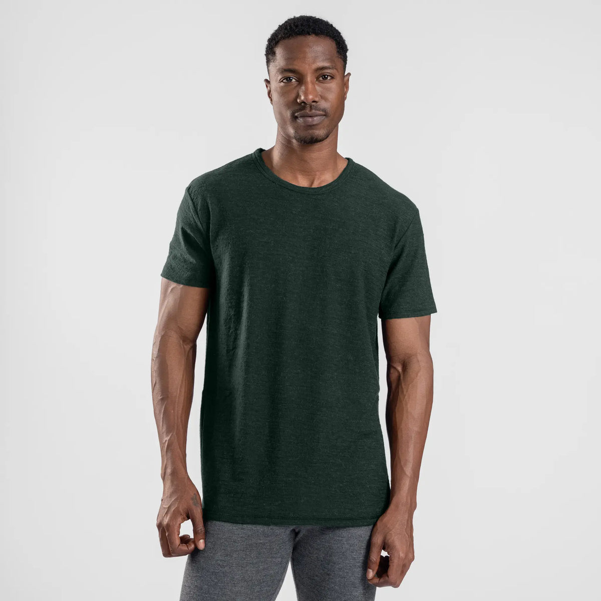 Men's Alpaca Wool T-Shirt: 160 Ultralight Crew Neck color dark teal