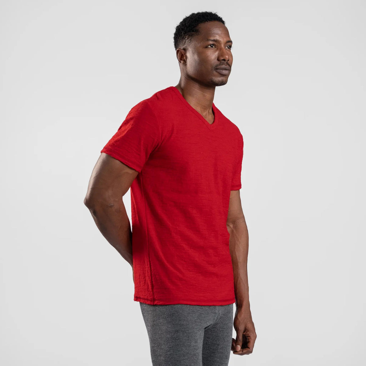 Men's Alpaca Wool T-Shirt: 160 Ultralight V-Neck color red