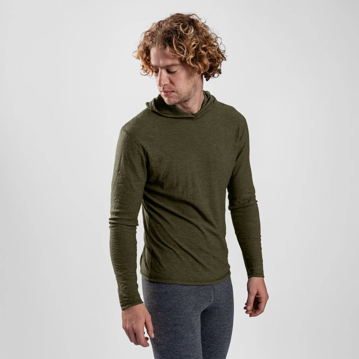Men's Alpaca Wool Sun Hoodie: 160 Ultralight color green