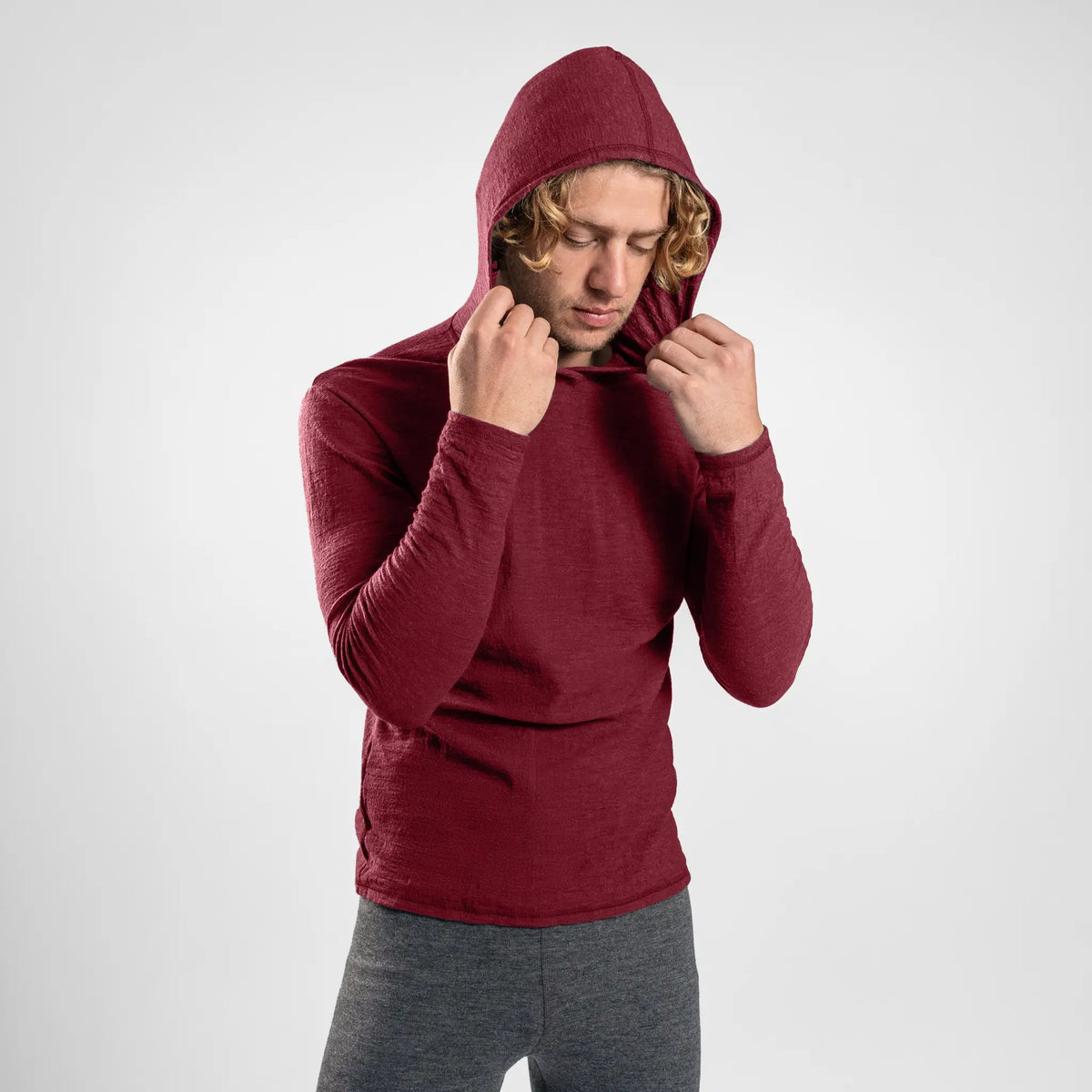 Men's Alpaca Wool Sun Hoodie: 160 Ultralight color maroon