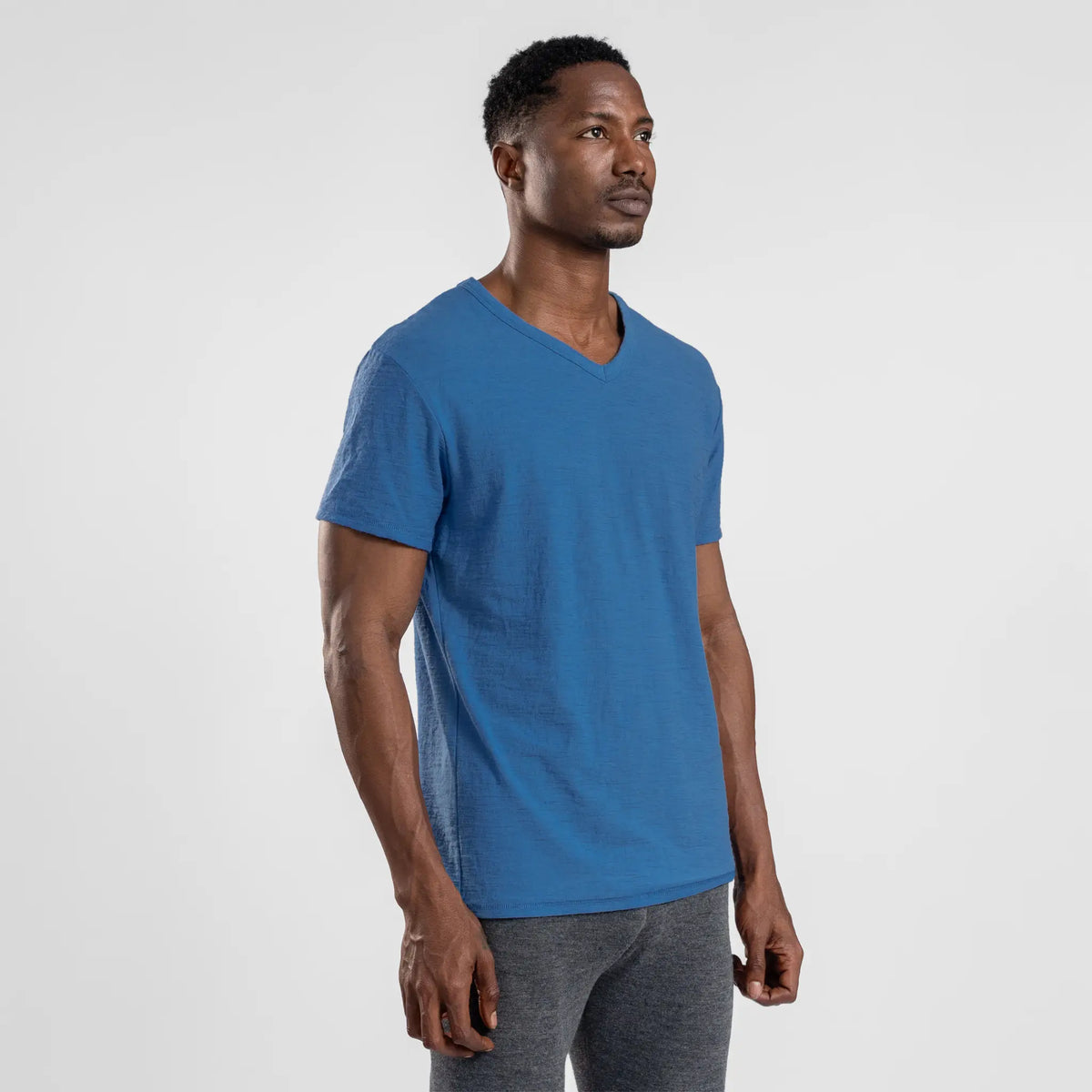 mens eco friendly vneck tshirt color baby blue
