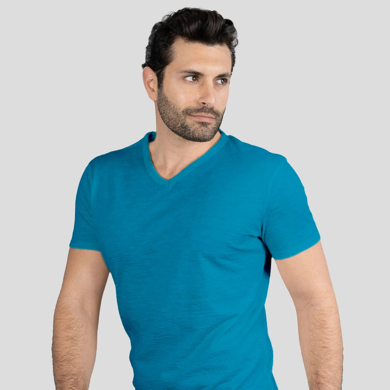 Men's Alpaca Wool Shirt: 160 Ultralight V-Neck color Baby Blue