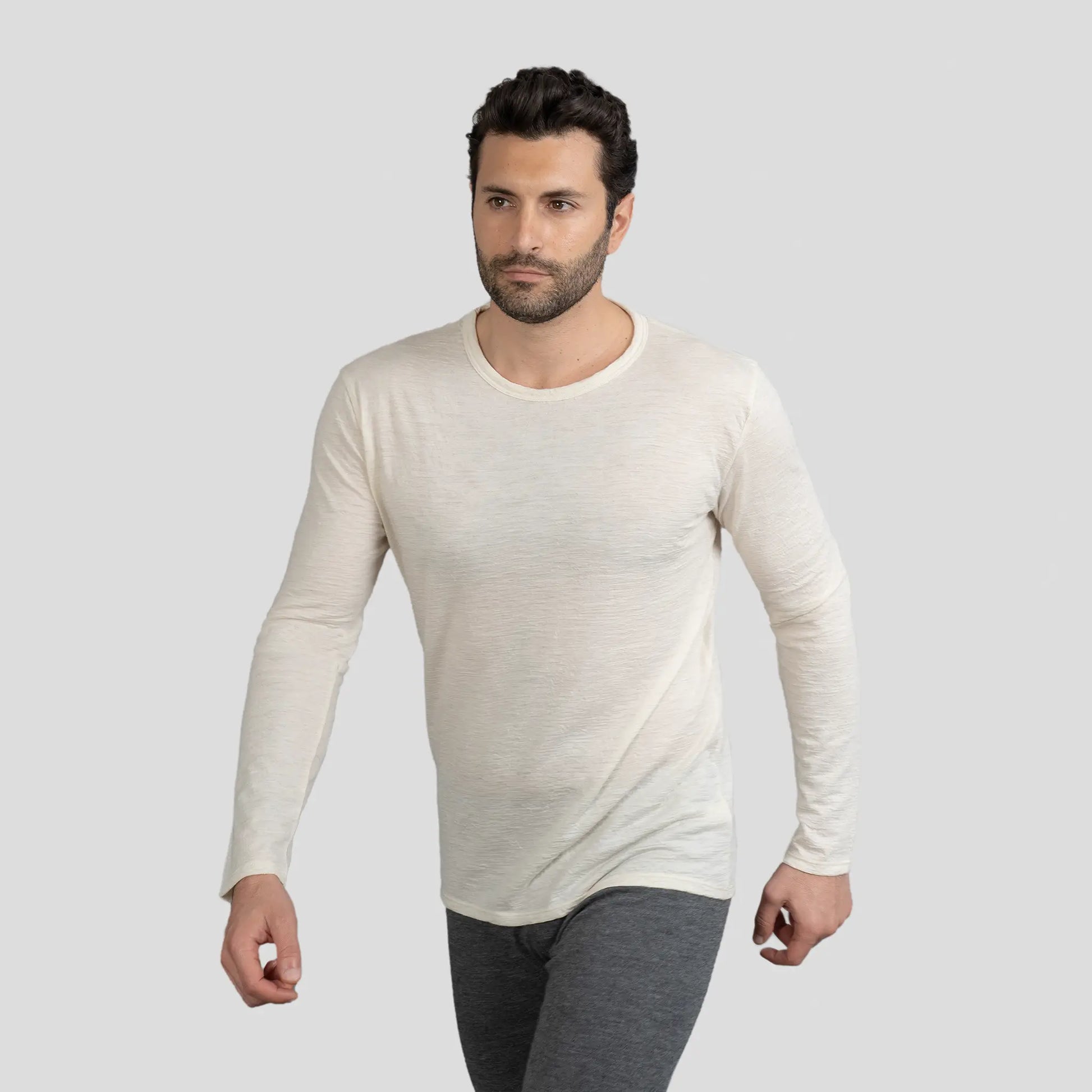 Men's Alpaca Wool Long Sleeve Shirt: 160 Ultralight color Natural White