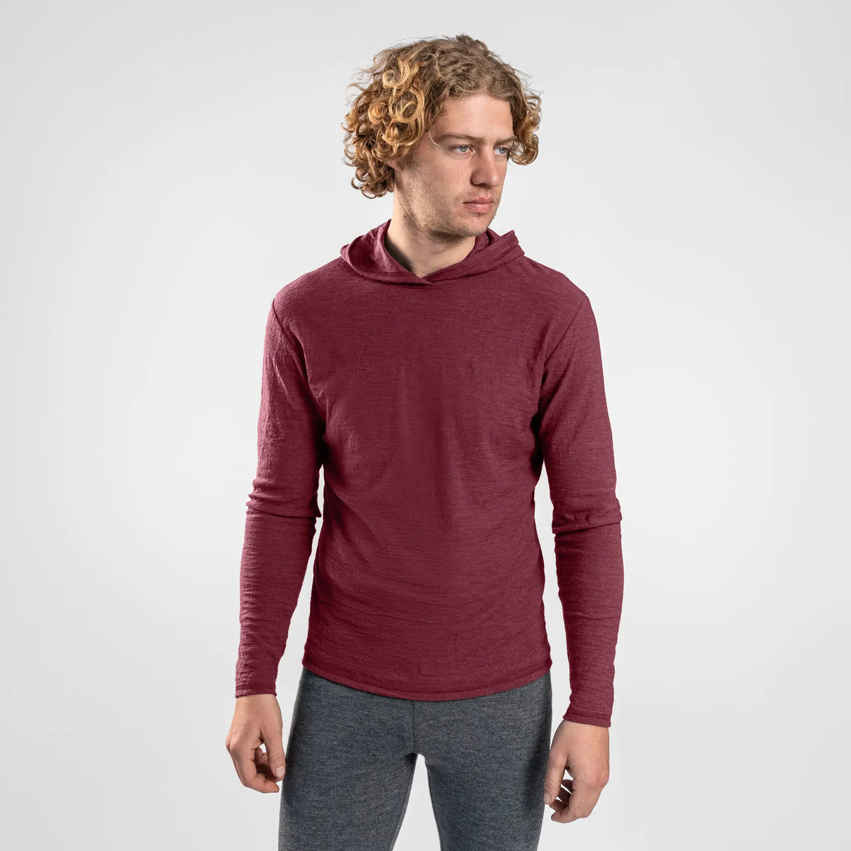Men's Alpaca Wool Sun Hoodie: 160 Ultralight color natural red
