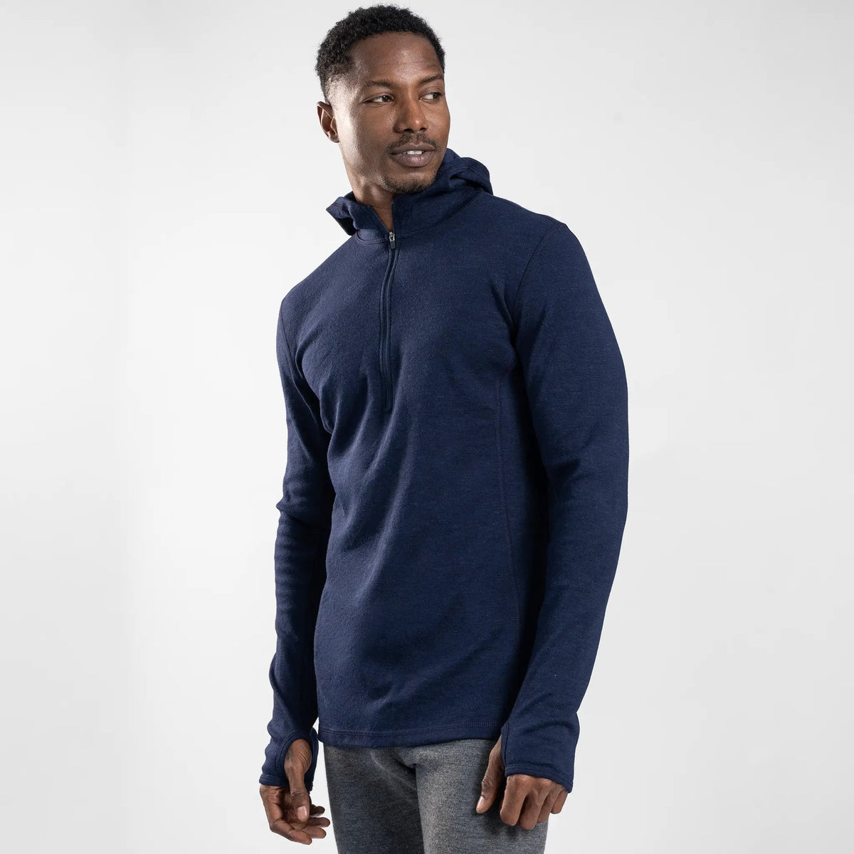 Men's Alpaca Wool Hoodie: 300 Lightweight Half-Zip color navy blue