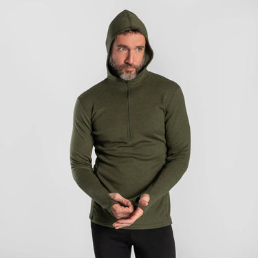 mens highly breathable baselayer half zip hoodie color green