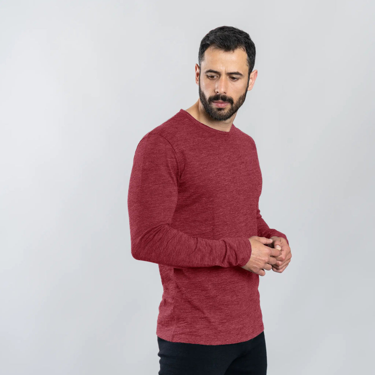 Men's Alpaca Wool Long Sleeve T-Shirt: 160 Ultralight color maroon