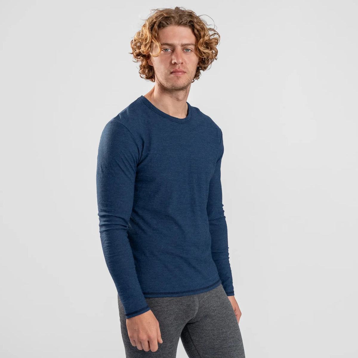 Men's Alpaca Wool Long Sleeve T-Shirt: 160 Ultralight color natural blue