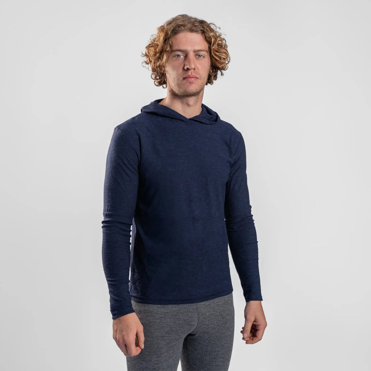 Men's Alpaca Wool Sun Hoodie: 160 Ultralight color navy blue