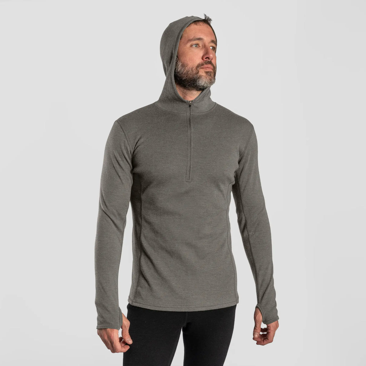 mens low moisture absorption baselayer half zip hoodie color natural gray