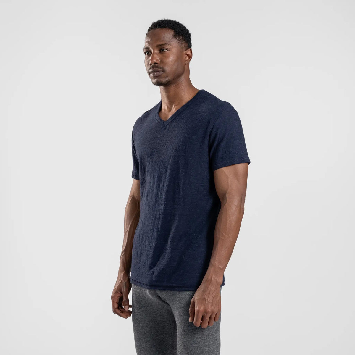 Men's Alpaca Wool T-Shirt: 160 Ultralight V-Neck color navy blue