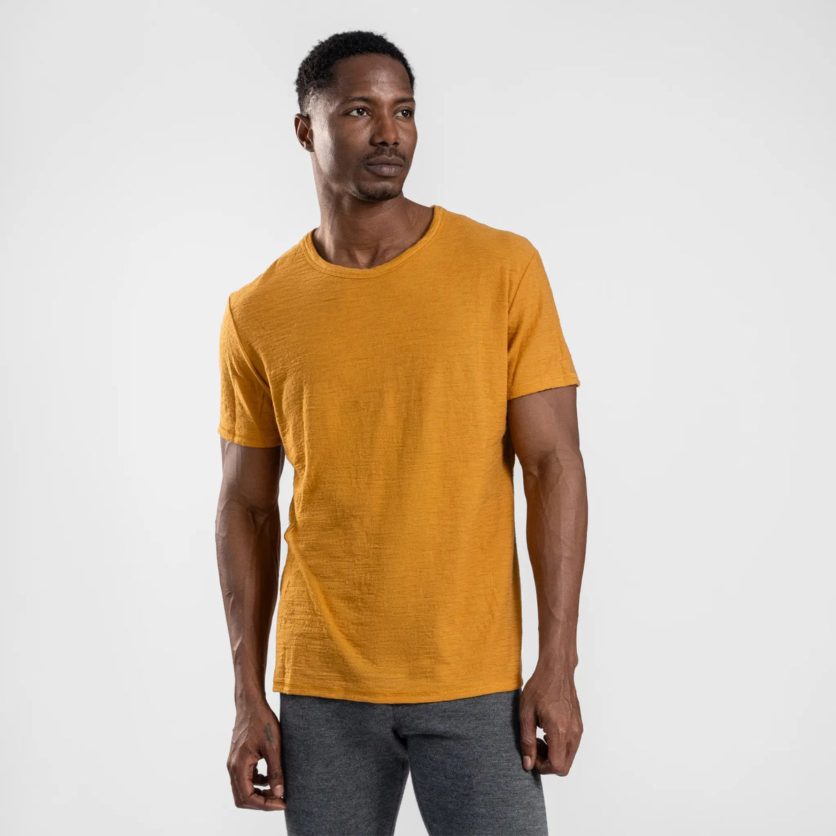 Men's Alpaca Wool T-Shirt: 160 Ultralight Crew Neck color gold