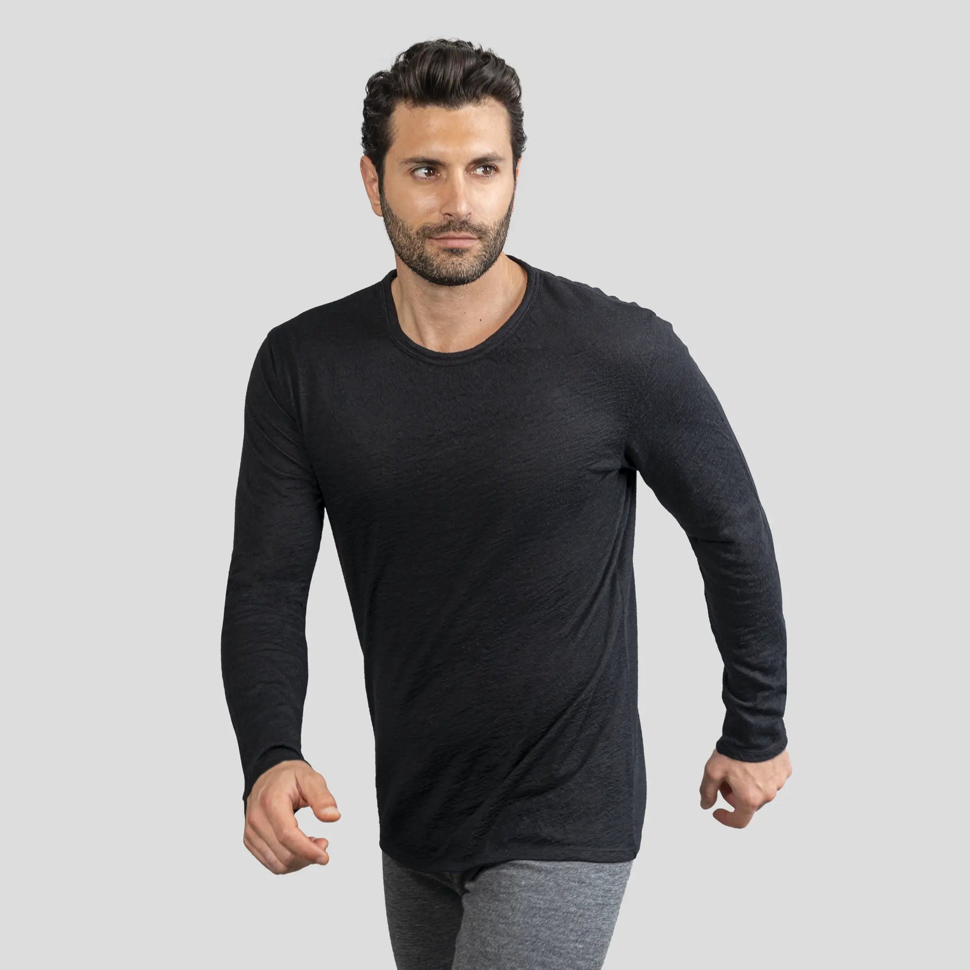 Men's Alpaca Wool Long Sleeve Shirt: 160 Ultralight color Black