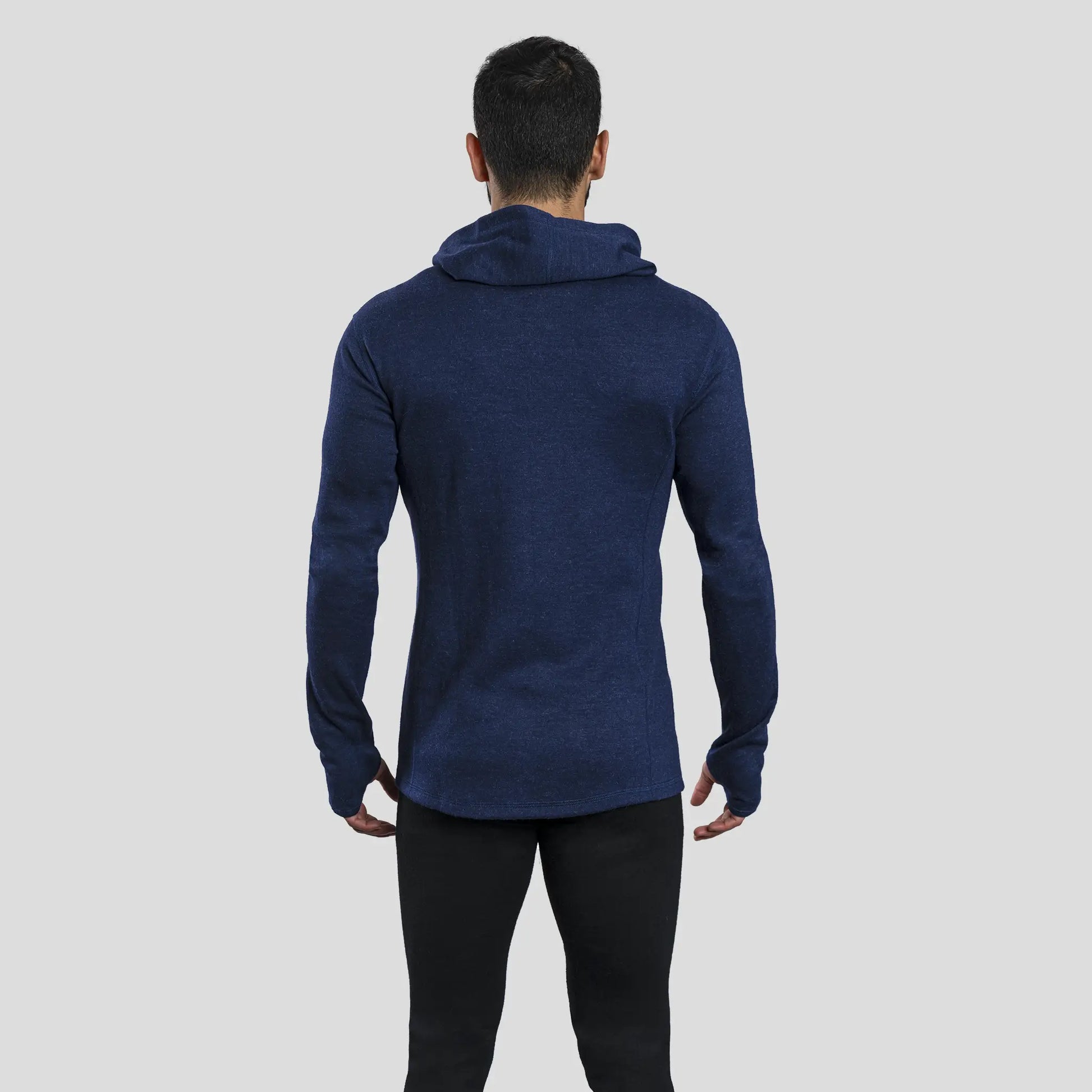 Men's Alpaca Wool Hoodie Jacket: 420 Midweight Full-Zip color Navy Blue