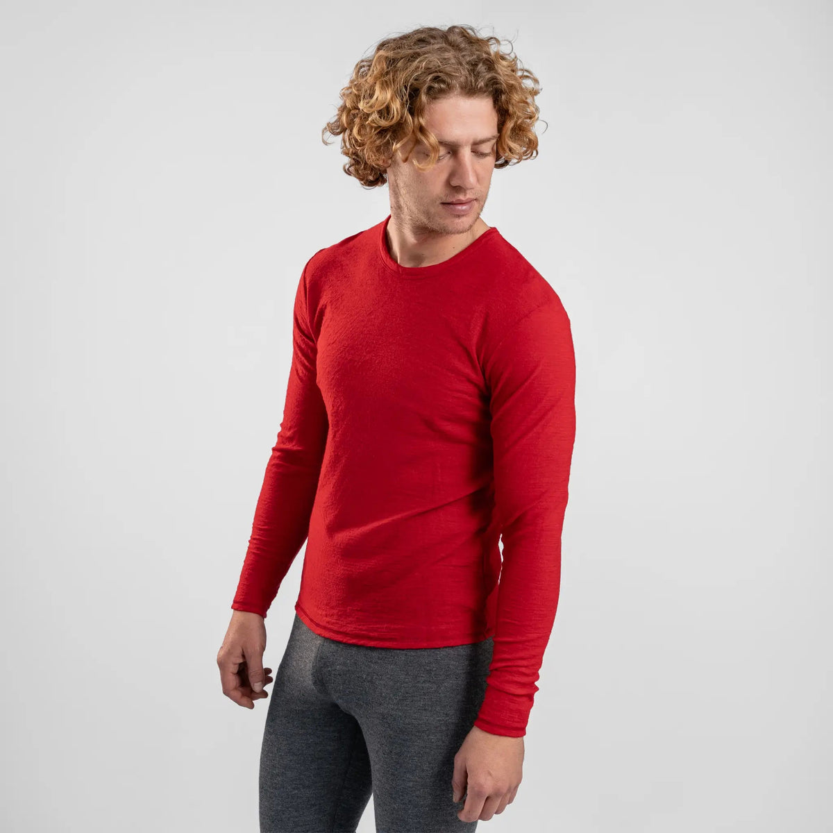 Men's Alpaca Wool Long Sleeve T-Shirt: 160 Ultralight color red