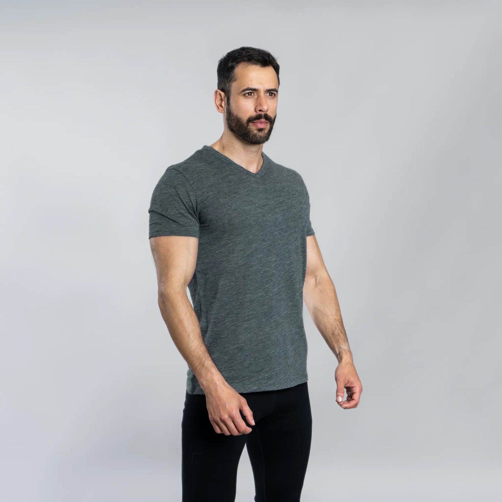 Men's Alpaca Wool Shirt: 160 Ultralight V-Neck color Gray