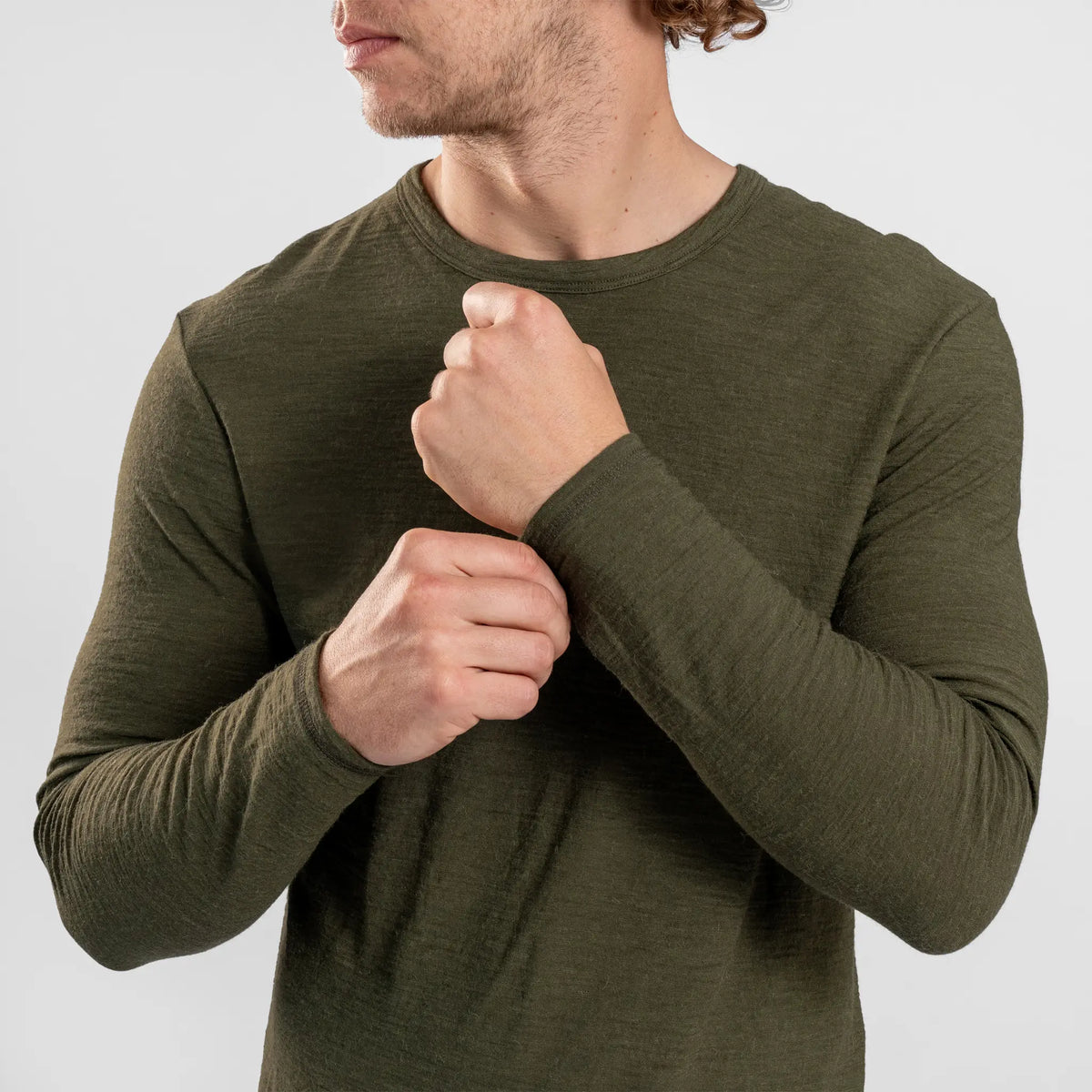Men's Alpaca Wool Long Sleeve T-Shirt: 160 Ultralight color green
