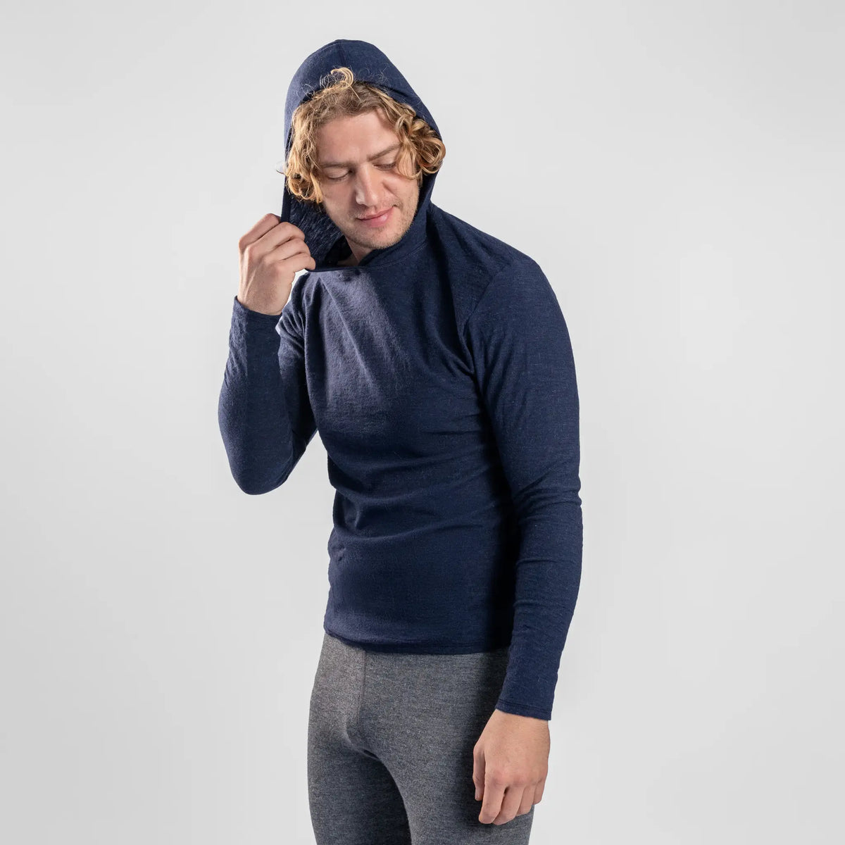 Men's Alpaca Wool Sun Hoodie: 160 Ultralight color navy blue