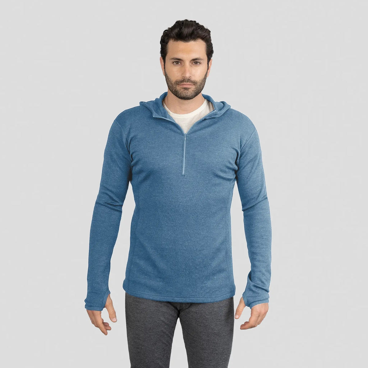 Men's Alpaca Wool Hoodie: 300 Lightweight Half-Zip color baby blue