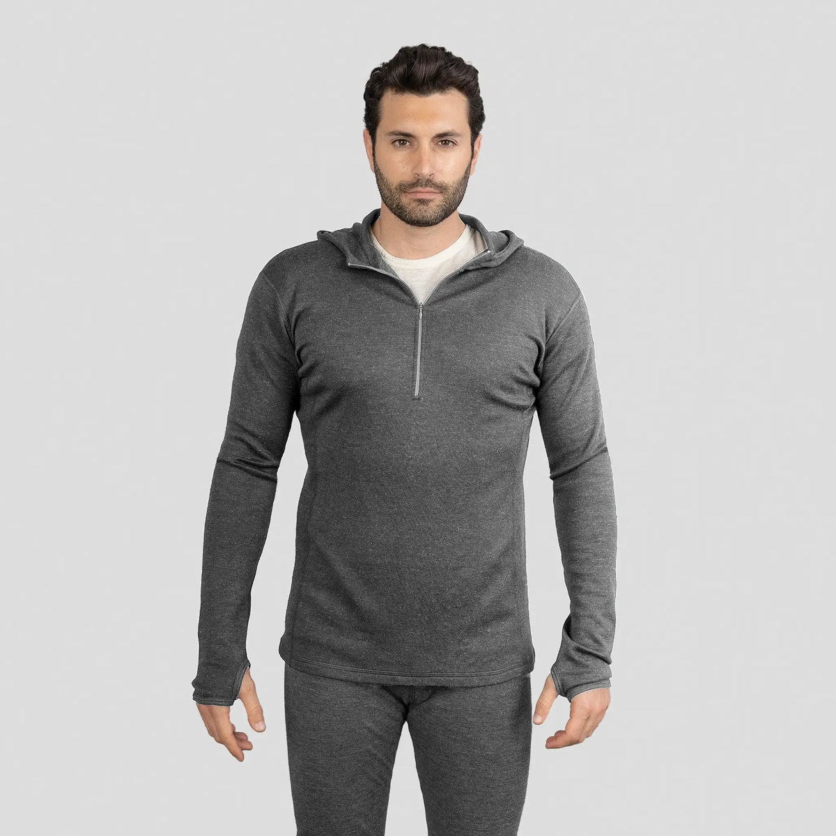 Men's Alpaca Wool Hoodie: 300 Lightweight Half-Zip color gray