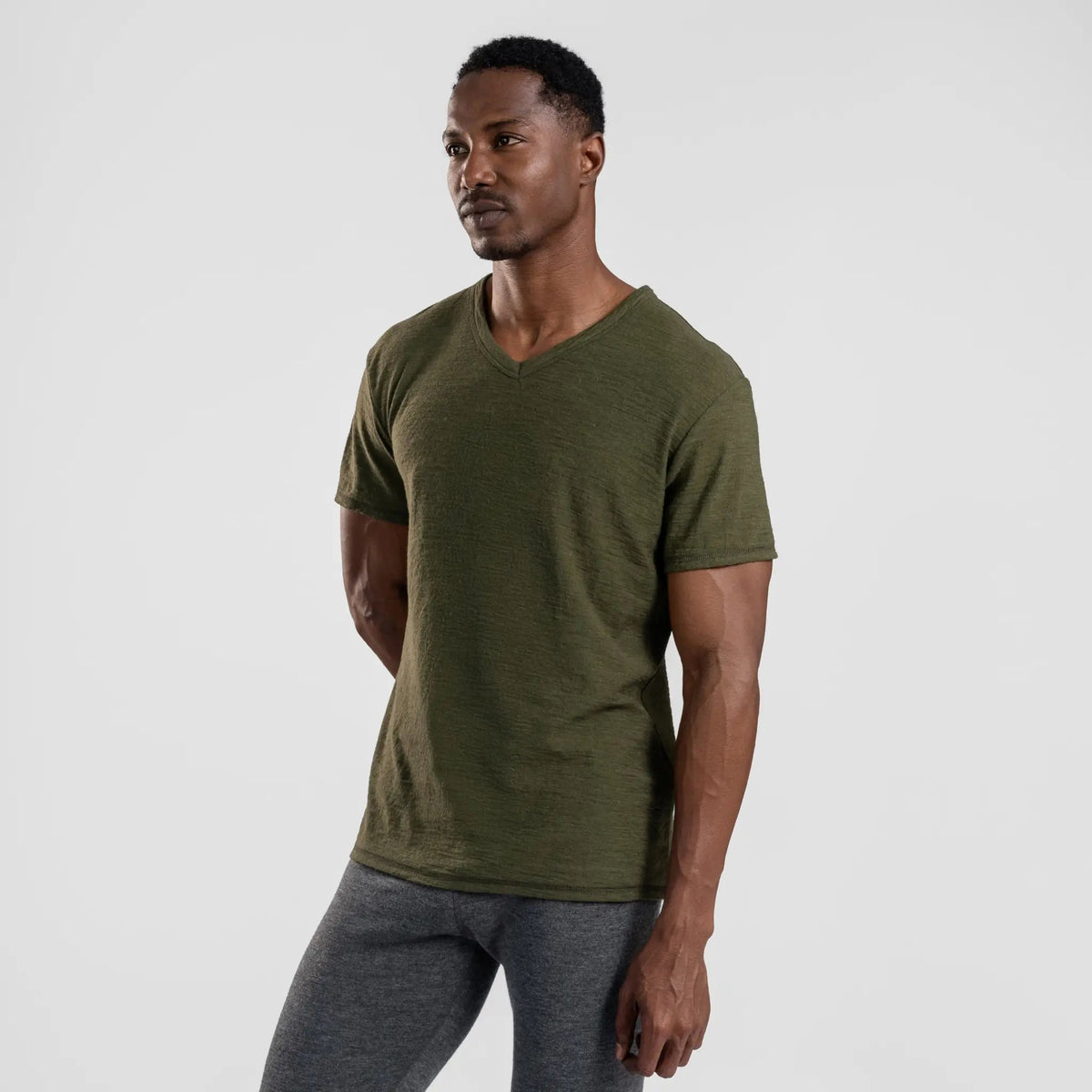 Men's Alpaca Wool T-Shirt: 160 Ultralight V-Neck color green