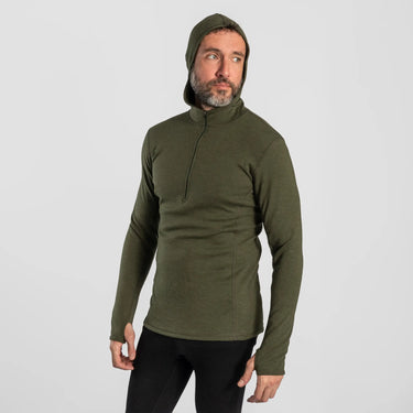 mens natural product baselayer half zip hoodie color green
