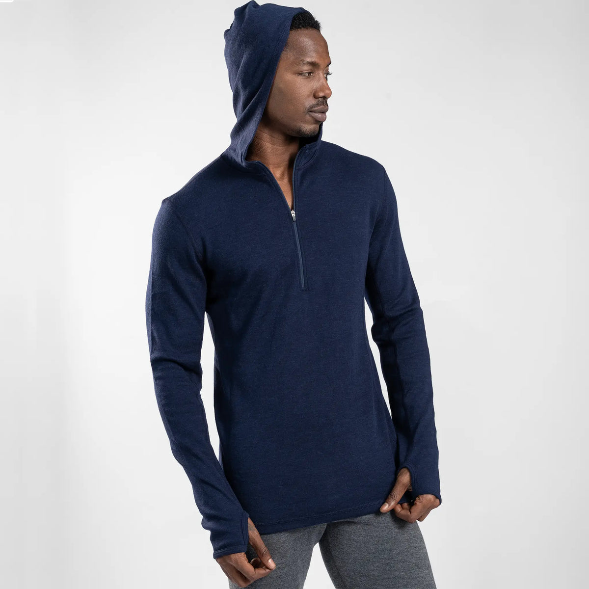 mens outdoor baselayer half zip hoodie color navy blue