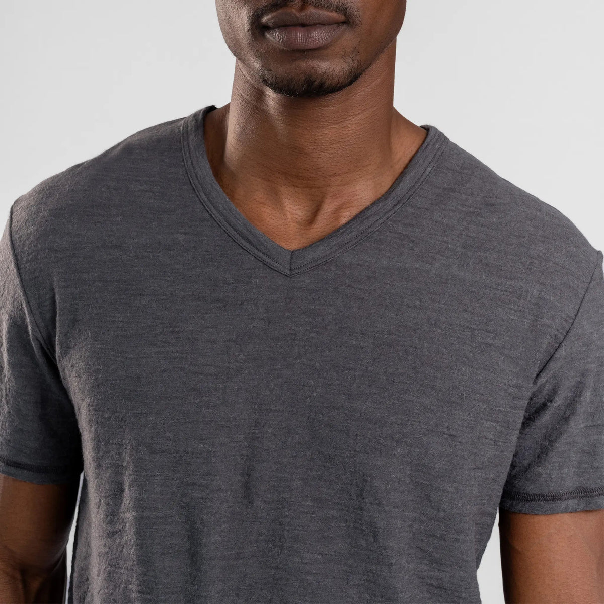 Men's Alpaca Wool T-Shirt: 160 Ultralight V-Neck color gray
