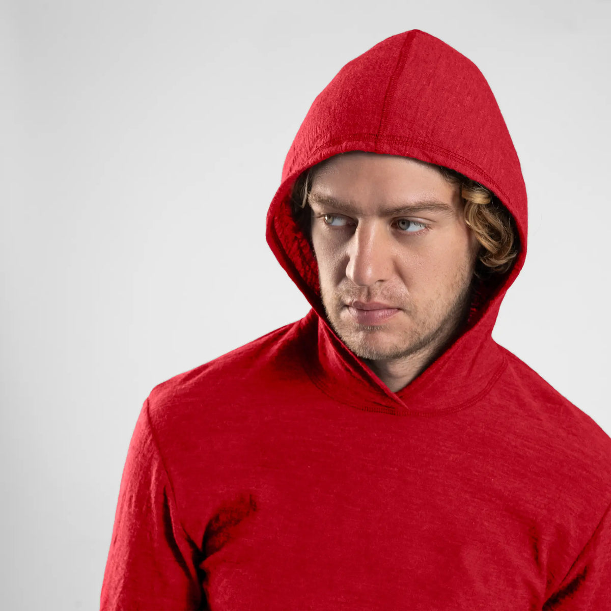 Men's Alpaca Wool Sun Hoodie: 160 Ultralight color red
