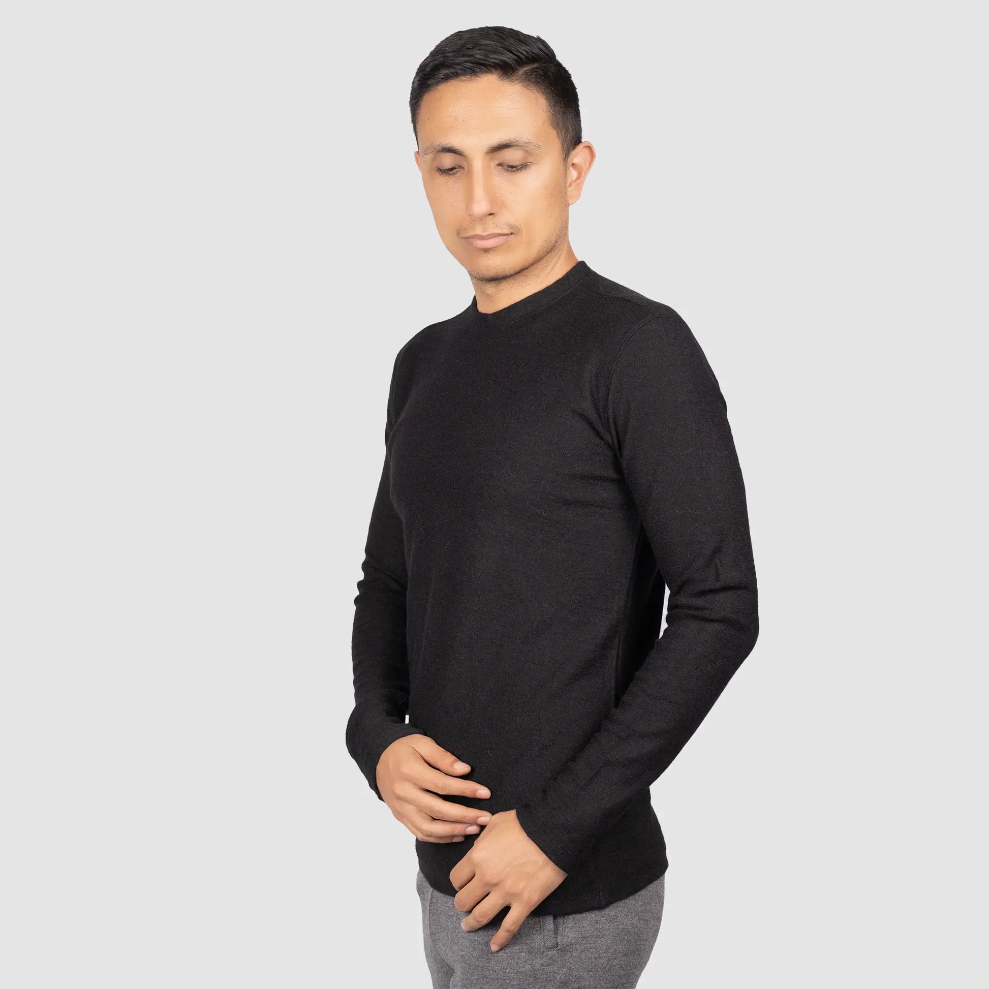 Men's Alpaca Wool Long Sleeve Base Layer: 250 Lightweight | Arms of Andes Black / M