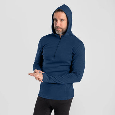 mens sustainable baselayer half zip hoodie color natural blue