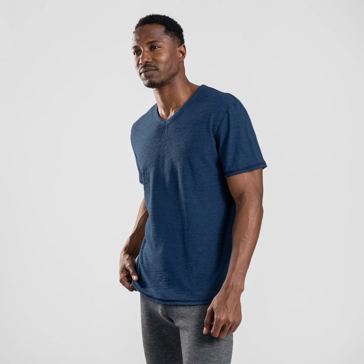 mens sweat wicking vneck tshirt color natural blue