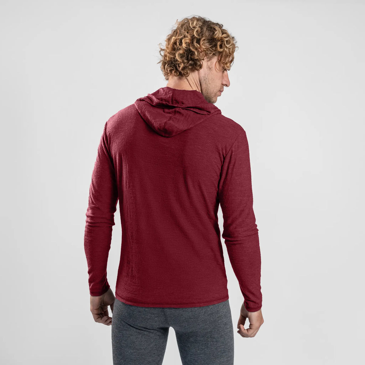 Men's Alpaca Wool Sun Hoodie: 160 Ultralight color maroon