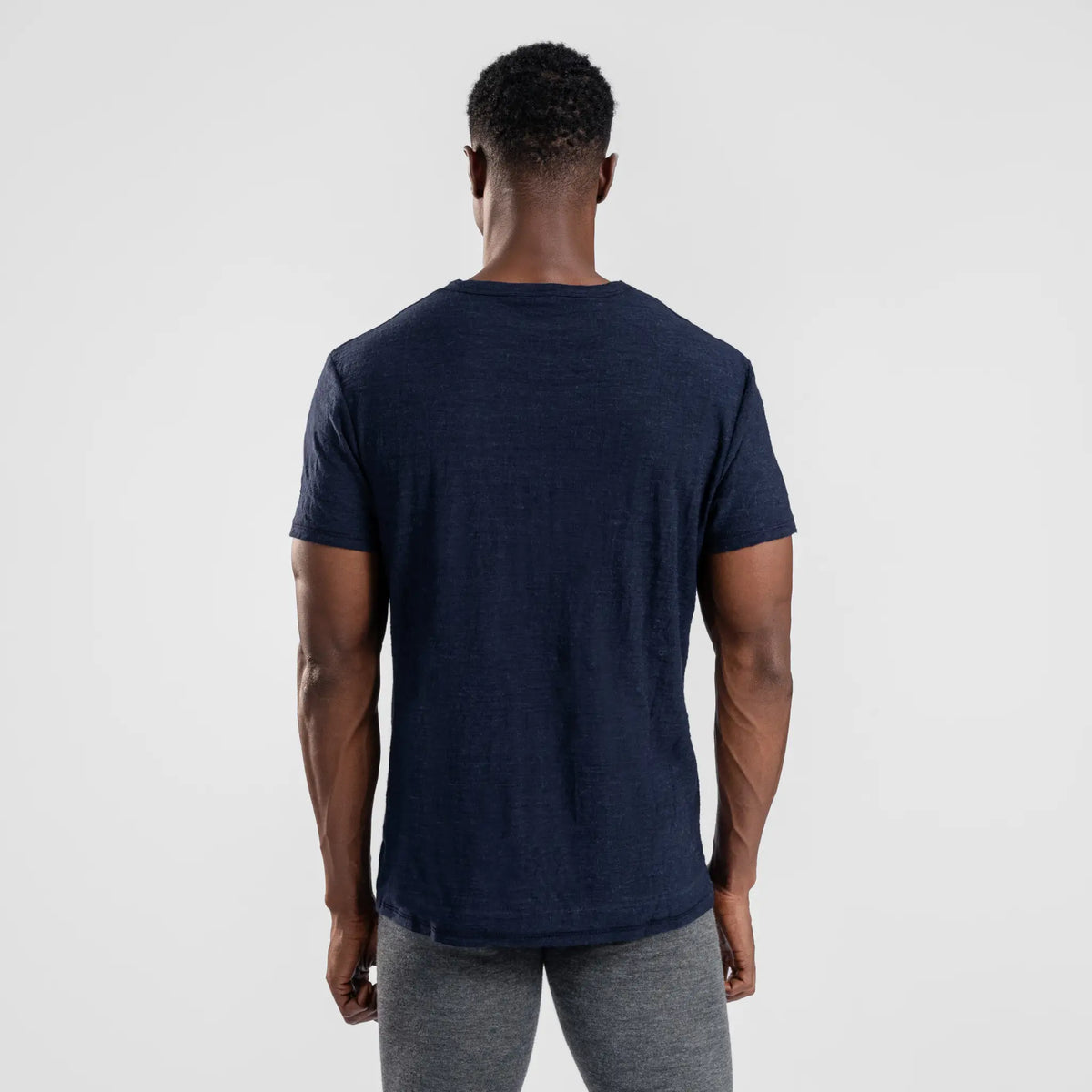 mens thermal wool crew pocket color navy blue